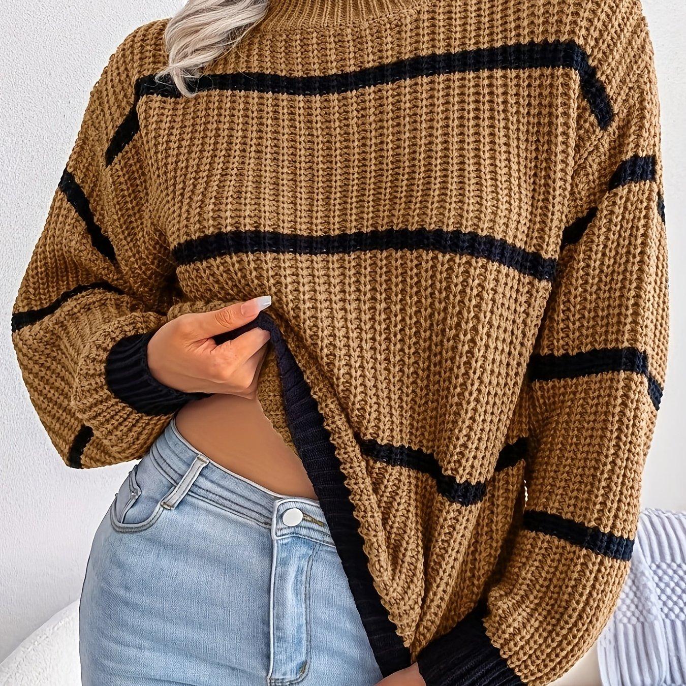 Elegante Gestreepte Damestrui – Warm & Stijlvol voor Herfst/Winter