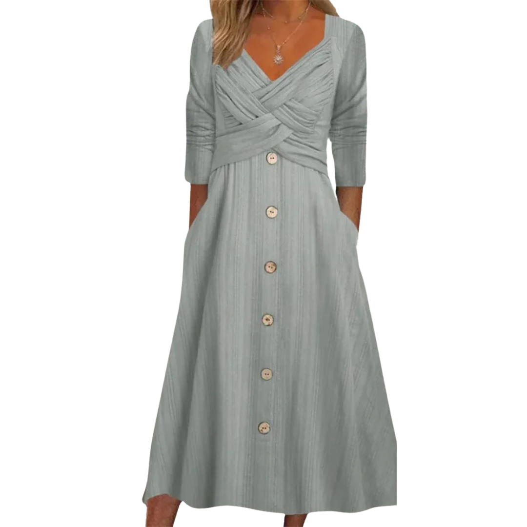 Elena | Elegante & Slankmakende Jurk met Knopen en Kruzige Details