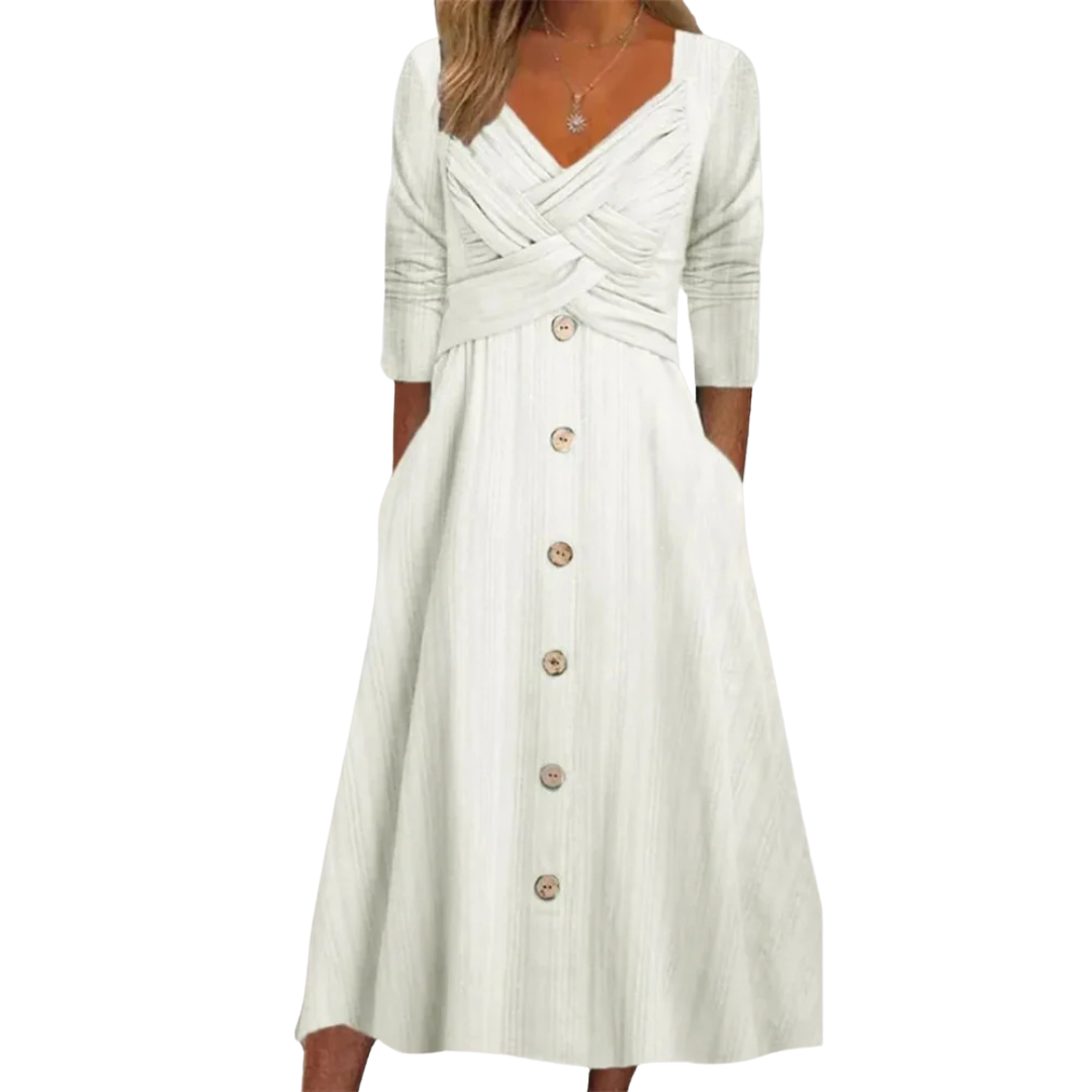 Elena | Elegante & Slankmakende Jurk met Knopen en Kruzige Details