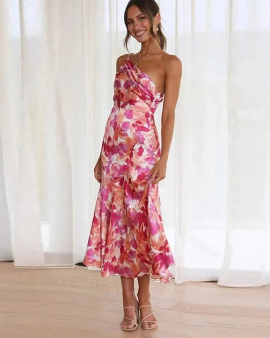 Linda-Modehuis™ - Asymmetrisch Maxi Jurk met Bloemenpatroon