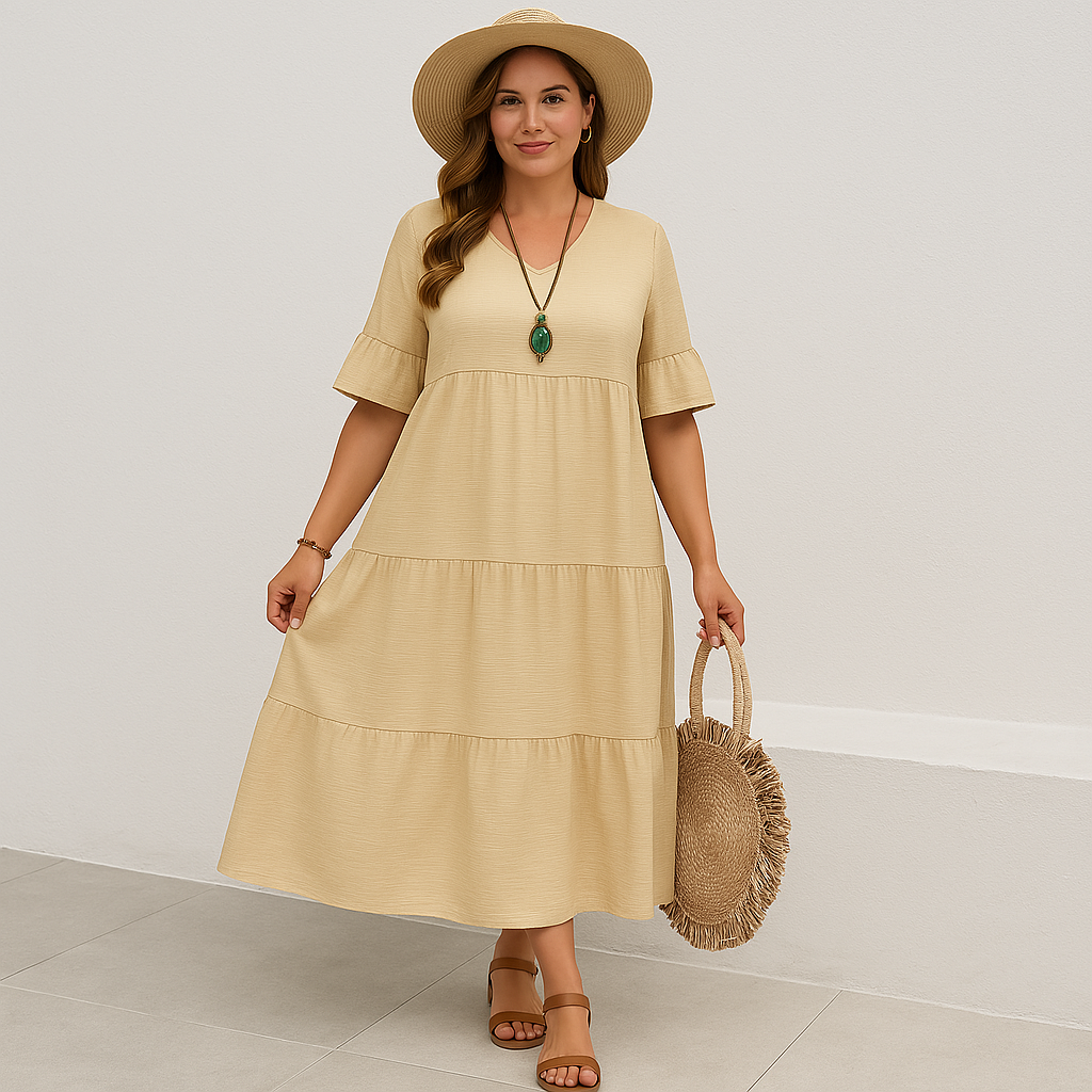 Linda-modehuis™| V-halsjurk met subtiel taille-effect |