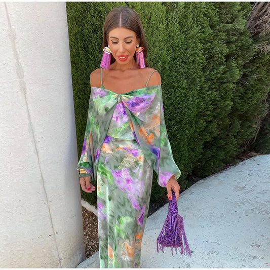 Anisten - Stijlvolle Maxi-jurk met Halo-Dye-print en afneembare sjaal