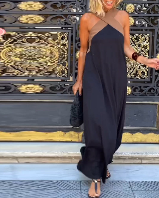 Linda-Modehuis™ | Elegante Jurk met Ontblote Rug en Modieuze Kraag