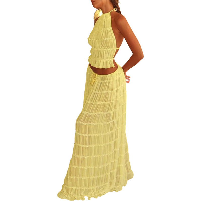 Odalys™ | Boho Rimpel Halter Rugloos Maxi Set